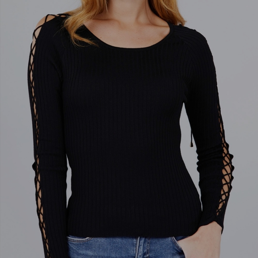Black Ribbed Sweater Top